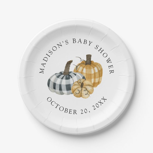 Rustic Plaid Pumpkin Baby Shower Paper Plates (Front)