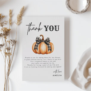Rustic Plaid Pumpkin Orange Autumn Thank You Card