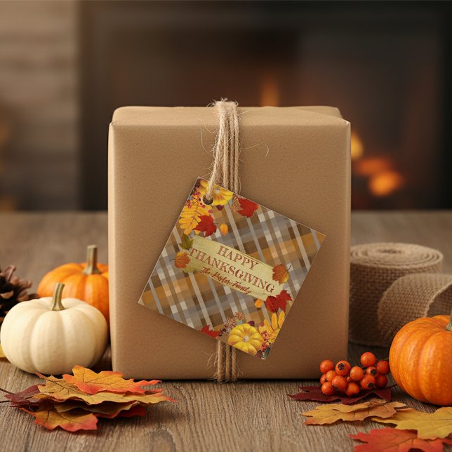 Rustic Plaid Pumpkin Thanksgiving Dinner Favor Tags (Creator Uploaded)