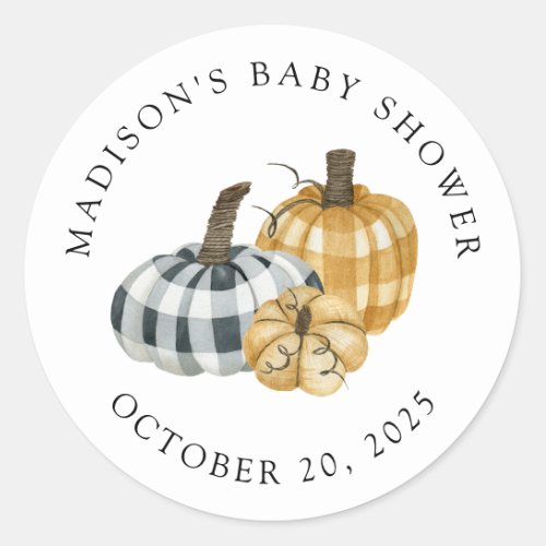 Rustic Plaid Pumpkins Baby Shower Classic Round Sticker