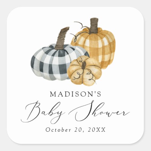 Rustic Plaid Pumpkins Baby Shower Square Sticker