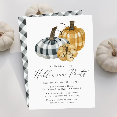 Rustic Plaid Pumpkins Halloween Party Invitation