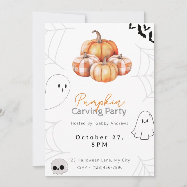 Rustic Plaid Pumpkins Pretty Pumpkin Carving Party Invitation (Front)