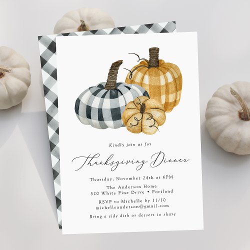 Rustic Plaid Pumpkins Thanksgiving Dinner Invitation