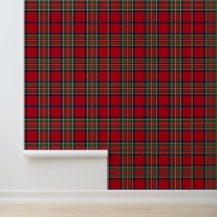 Rustic Plaid Red and Green Stewart Tartan Wallpaper