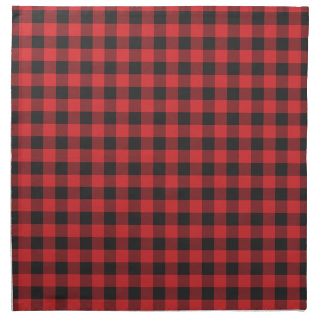 Rustic Plaid Red Black Checkered Family Cloth Napkin (Front)