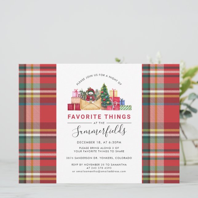 Rustic Plaid Red Christmas Gift Swap Party Invitation (Standing Front)