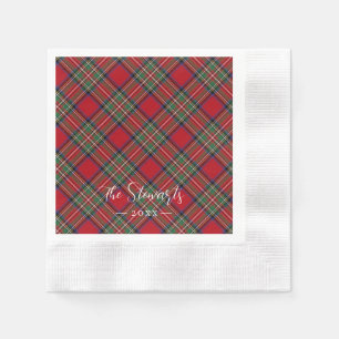 Rustic Plaid Red Green Stewart Tartan Paper Napkins