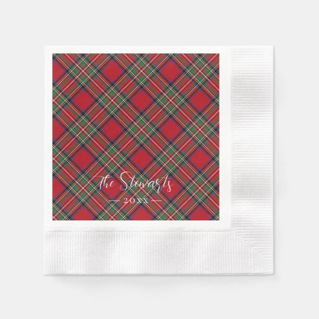 Rustic Plaid Red Green Stewart Tartan Paper Napkins (Front)