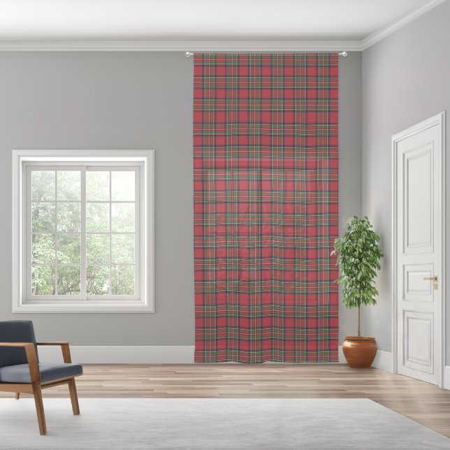 Rustic Plaid Red Stewart Tartan Sheer Curtains (Wide)