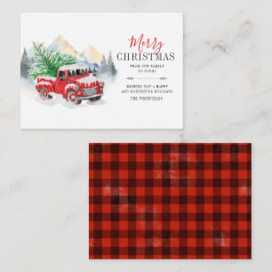 Rustic Plaid Red Truck Christmas Holiday Card