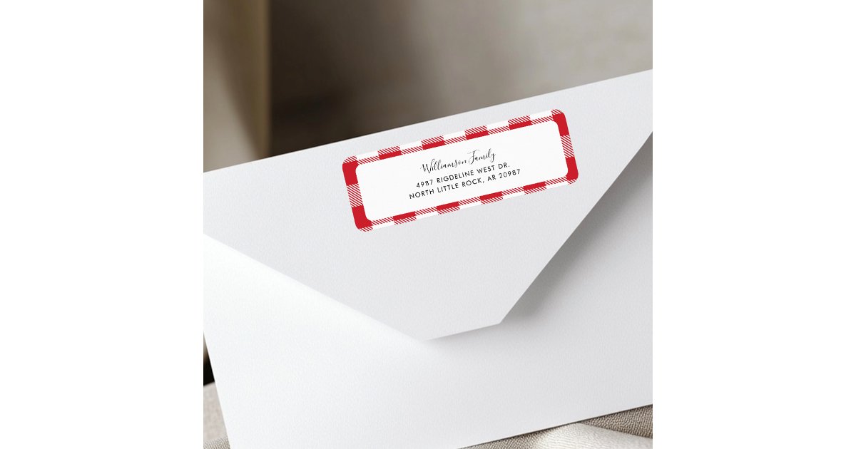 Rustic Plaid Red White Check Return Address Label | Zazzle