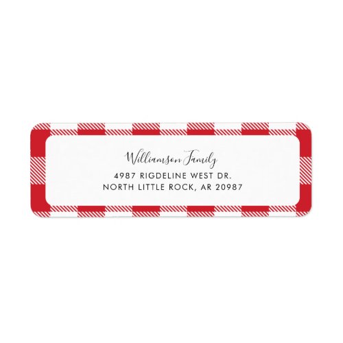 Rustic Plaid Red White Check Return Address Label