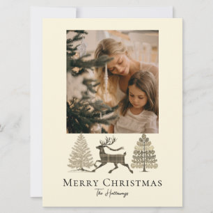 Rustic Plaid Reindeer Trees Holiday Card