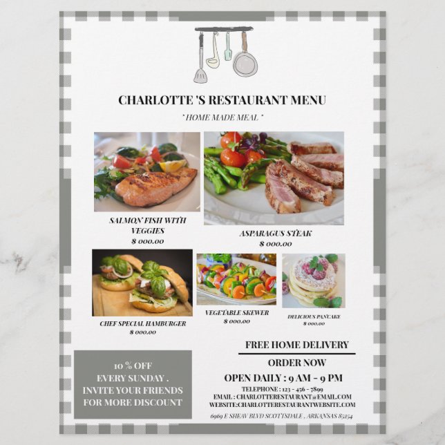 Rustic Plaid Restaurant Menu  Flyer (Front)