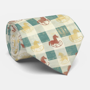 Rustic Plaid Rocking Horse Baby Pattern Neck Tie