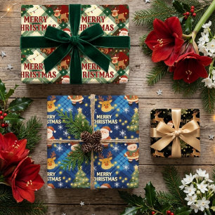 Rustic Plaid Santa Deer Christmas Holiday TMF26 Wrapping Paper Sheets