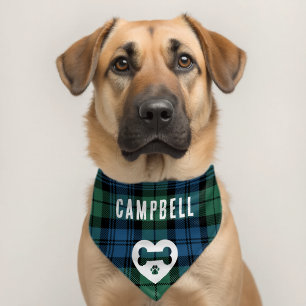 Rustic Plaid Script Bone Campbell Tartan Pet Bandana Collar