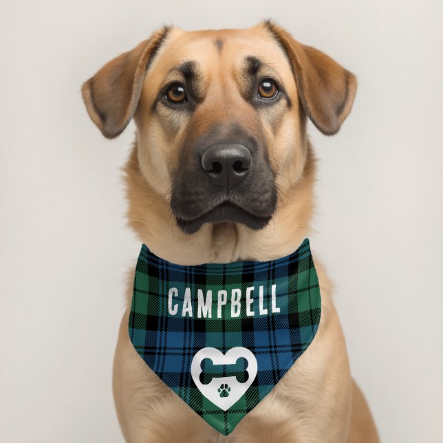 Rustic Plaid Script Bone Campbell Tartan Pet Bandana Collar (Dog 2)
