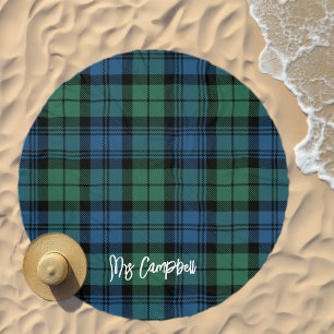 Rustic Plaid Script Green Highland Tartan Custom Beach Towel