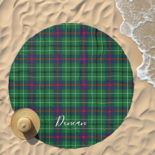 Rustic Plaid Script Green Tartan Custom Beach Towel