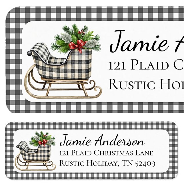 Rustic Plaid Sleigh Christmas Return Address Label (Creator Uploaded)
