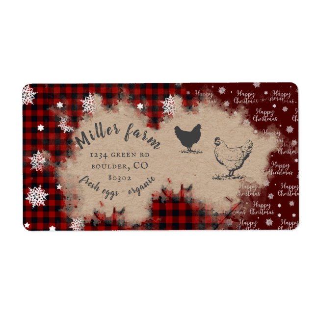 rustic plaid snowflake happy Christmas egg carton Label (Front)