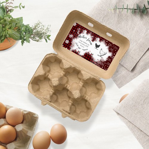 Rustic Plaid Snowflake Merry Christmas Egg Carton Label