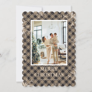 Rustic Plaid Snowflake Photo Merry Christmas Holiday Card
