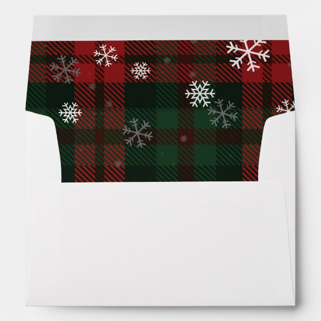 Rustic Plaid Snowflakes Christmas Script Elegant Envelope (Back (Bottom))