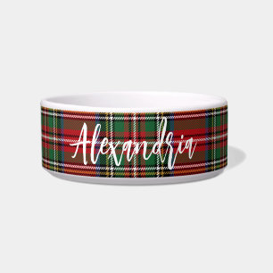 Rustic Plaid Steward Personalized Tartan Dog Bowl