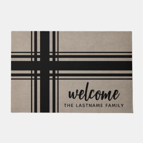 Rustic Plaid stripes Custom Family Welcome Doormat