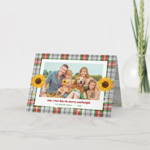 Rustic Plaid Sunflower Family Photo Christmas Card