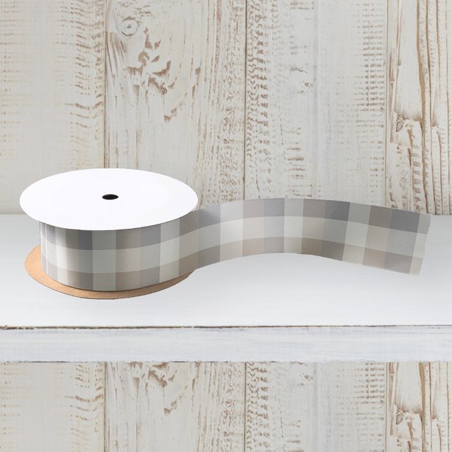 Rustic Plaid Tan Gray Ivory Satin Ribbon (Creator Uploaded)
