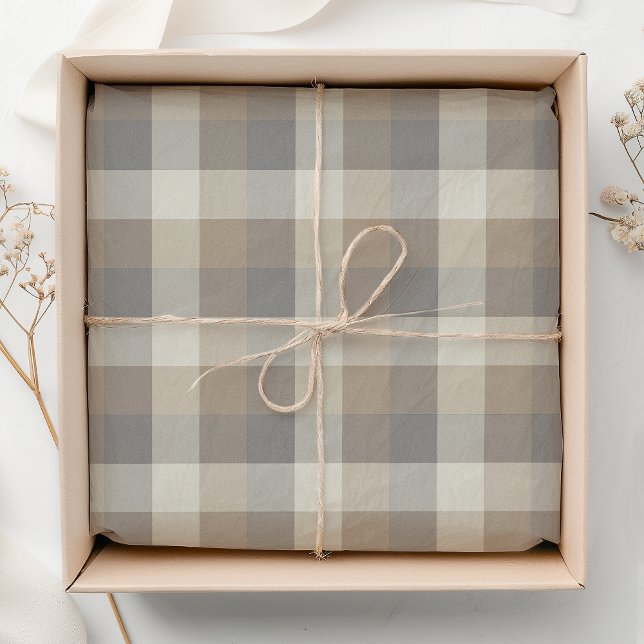 Rustic Plaid Tan Gray Ivory Tissue Paper (Creator Uploaded)