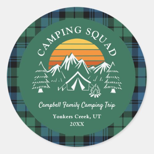 Rustic Plaid Tartan Family Camping Squad Campbell Classic Round Sticker