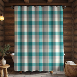 Rustic Plaid Turquoise Gray Beige Shower Curtain