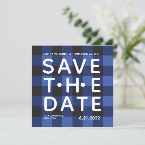 Rustic Plaid Typography Blue Save The Date