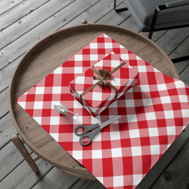 Rustic Plaid White Red Gingham Rustic Holiday Wrapping Paper (Red and White Plaid Rustic Wrapping Paper)