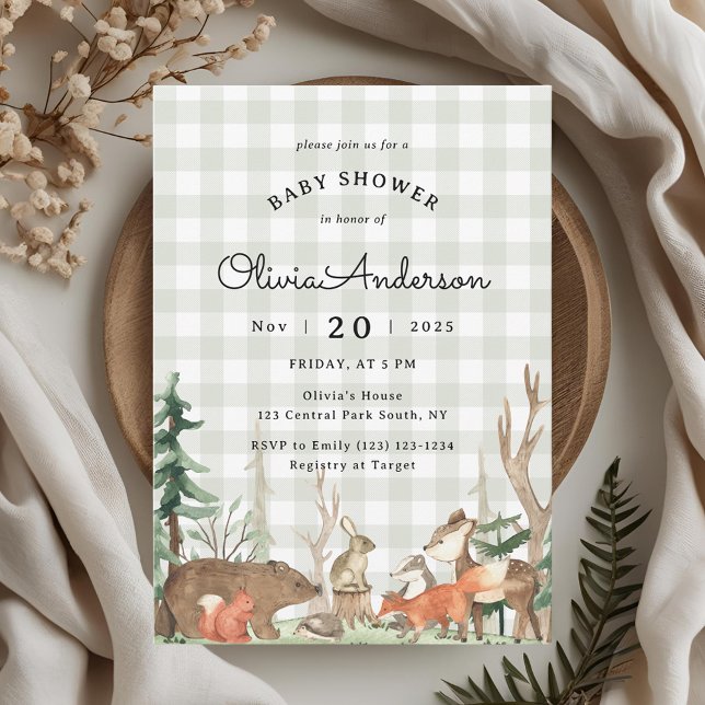Rustic Plaid Winter Woodland Baby Shower Invitation (Creator Uploaded)