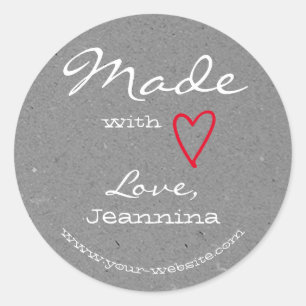 Rustic Plain Gray Made with Love Red Heart Symbol Classic Round Sticker