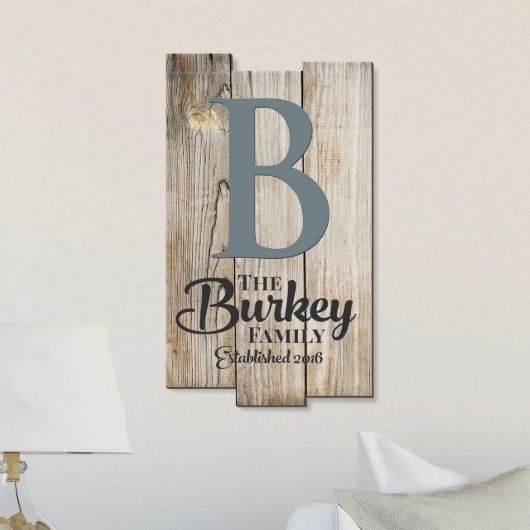 Rustic Plank Shape Family Name Wood Sign 11x18 (Front)
