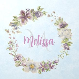 Rustic Plum & Blue Floral Monogrammed Wreath Wall Decal
