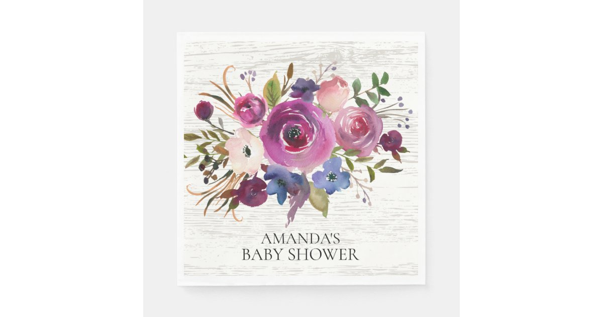 Rustic Plum Blue Floral Shower Paper Napkins Zazzle