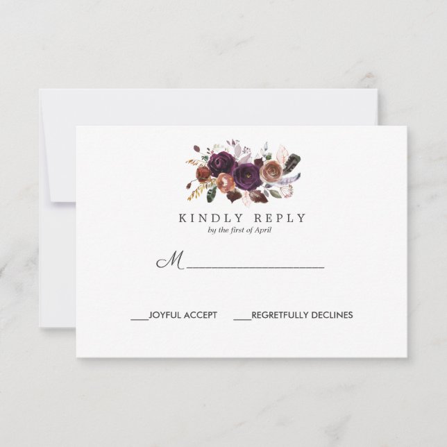 Rustic Plum | Boho wedding Response RSVP (Front)