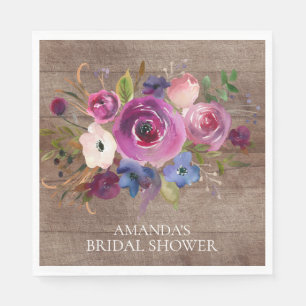 Rustic Plum Floral Bridal Shower Paper Napkins