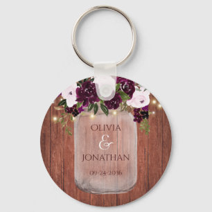 Rustic Plum Floral Mason Jar Lights Wedding Favor Keychain