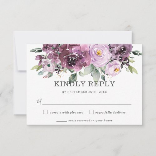Rustic Plum Mauve Purple Floral Wedding  RSVP Card