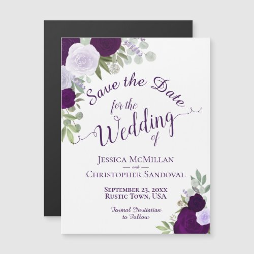 Rustic Plum Purple Floral Wedding Save the Date Magnetic Invitation