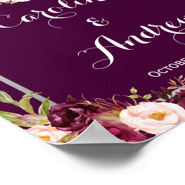 Rustic Plum Purple Floral Welcome Wedding Sign